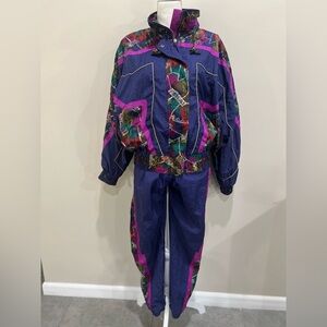 Vintage Y2K Paris Sport Club Track Suit Set Jacket Pants Multicolor Silver Sz M